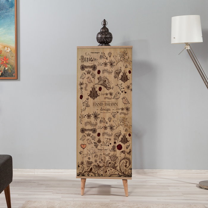 Hanah Home Filinta-731 Zapatero Roble Sonoma 50x135x38 cm Tablero de Partículas Recubierto de Melamina con Tiradores Metálicos y Cuerda